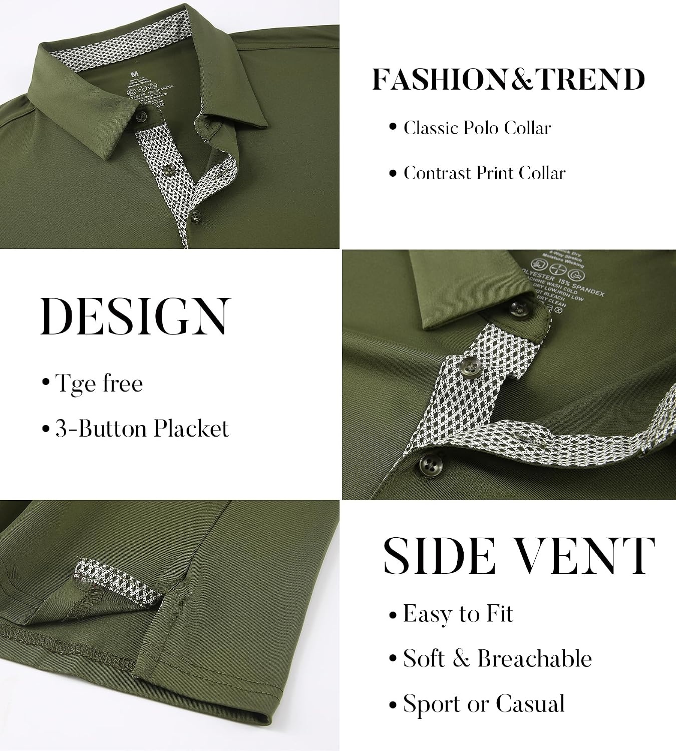 image:imageSAMERM Mens Long Sleeve Polo Shirts Moisture Wicking Golf Shirts SoftMens Polo Olive Green