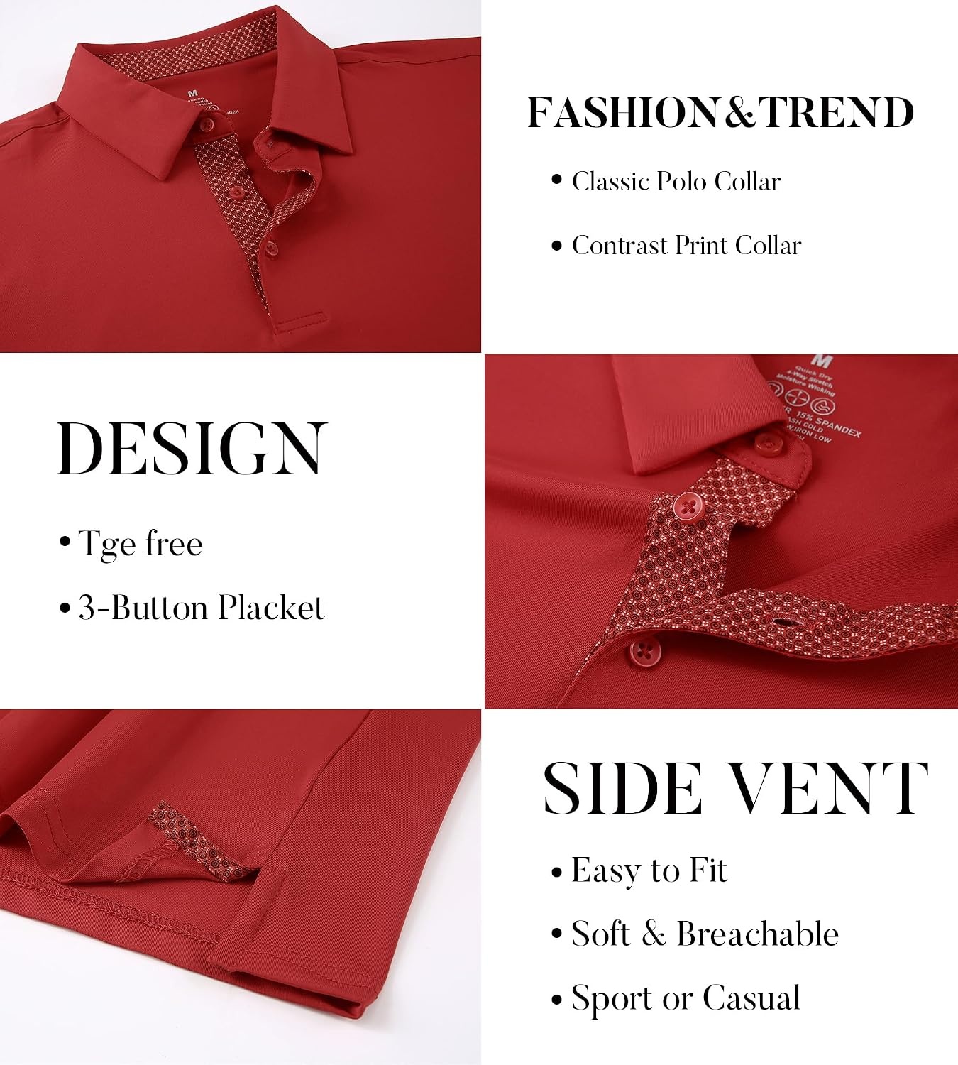 image:imageSAMERM Mens Long Sleeve Polo Shirts Moisture Wicking Golf Shirts SoftMens Polo Red