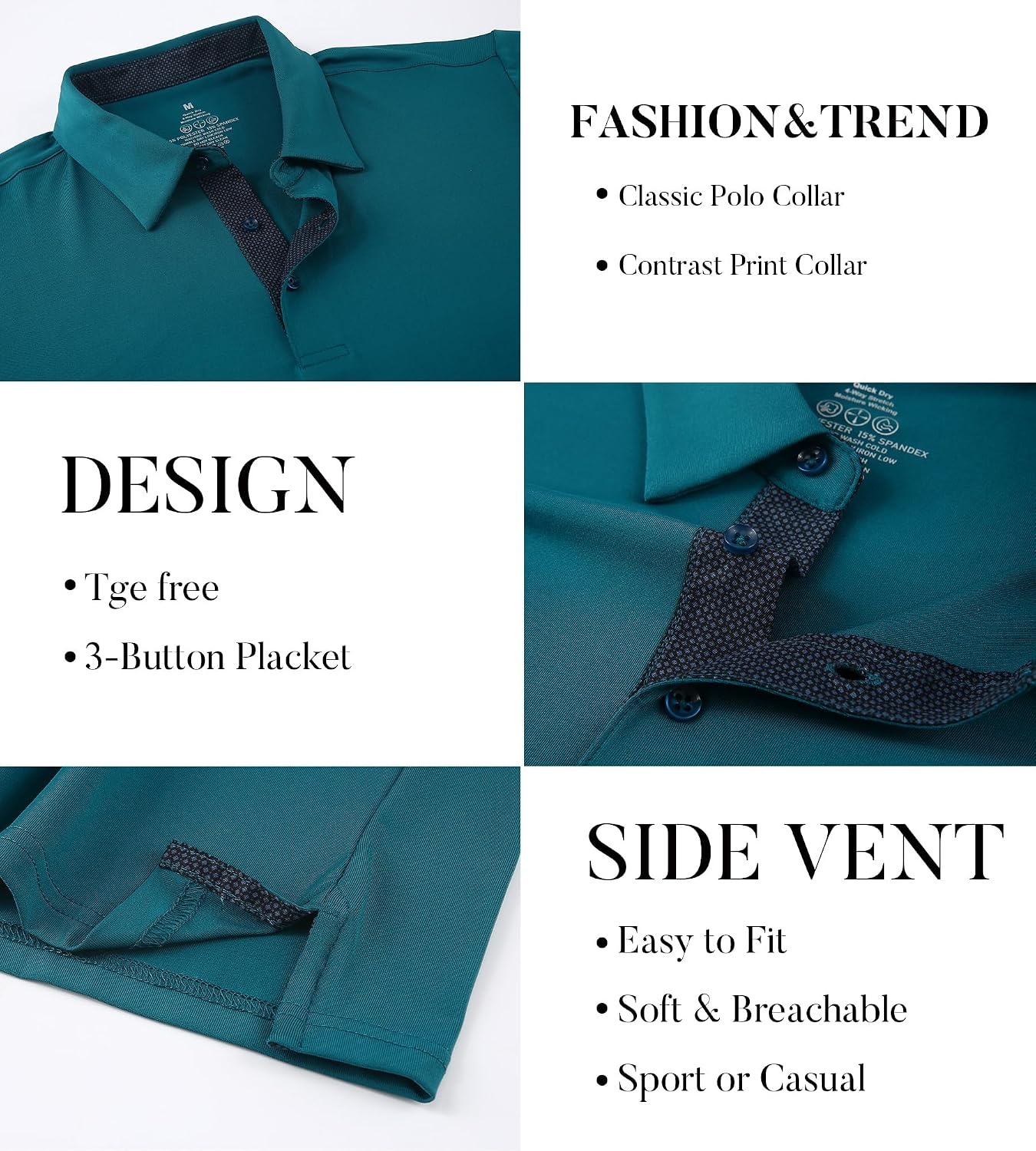 image:imageSAMERM Mens Long Sleeve Polo Shirts Moisture Wicking Golf Shirts SoftMens Polo Teal