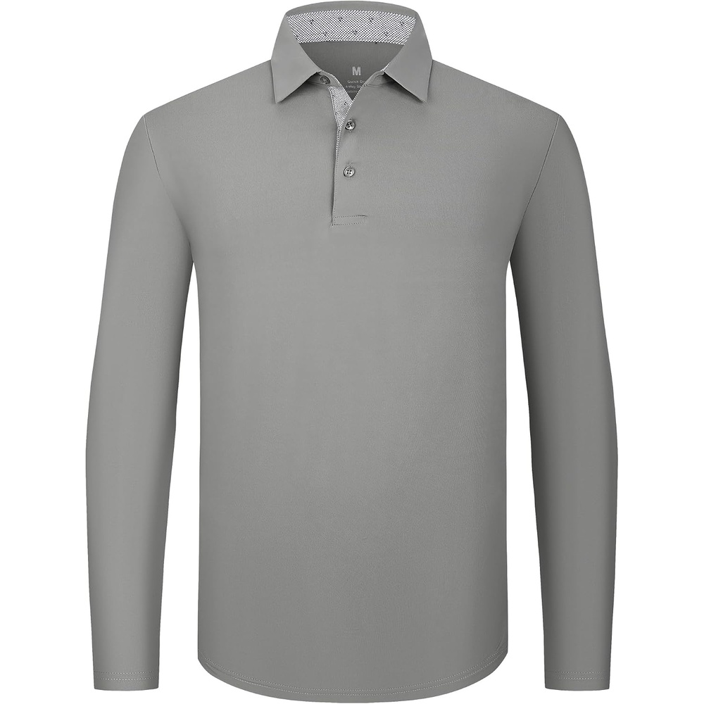 image:imageSAMERM Mens Long Sleeve Polo Shirts Moisture Wicking Golf Shirts SoftMens Polo Grey