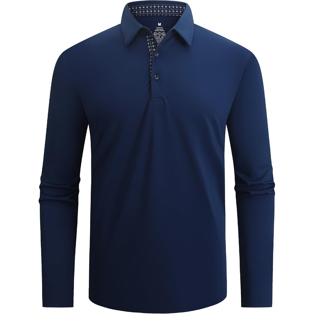 image:imageSAMERM Mens Long Sleeve Polo Shirts Moisture Wicking Golf Shirts SoftMens Polo Navy