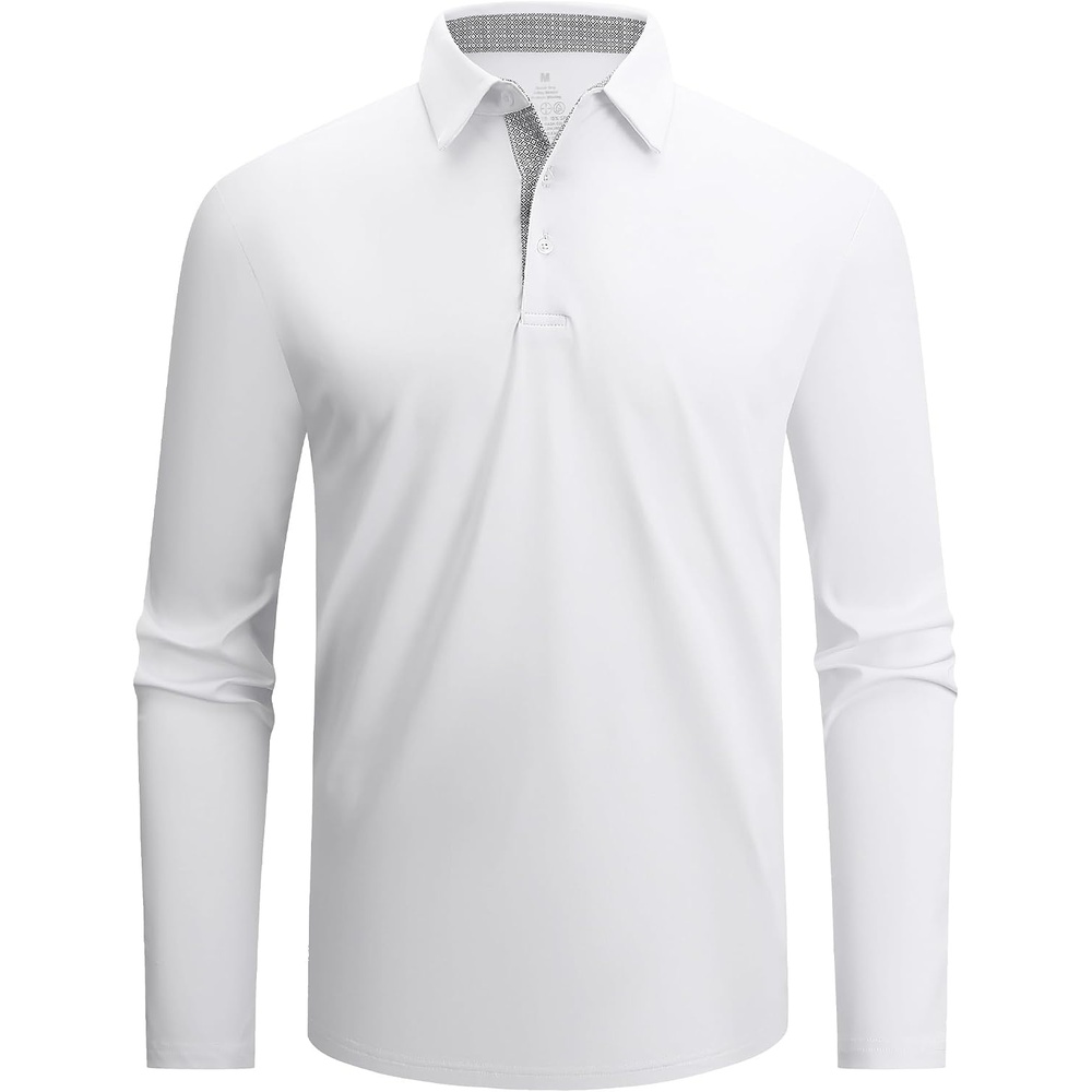 image:imageSAMERM Mens Long Sleeve Polo Shirts Moisture Wicking Golf Shirts SoftMens Polo White