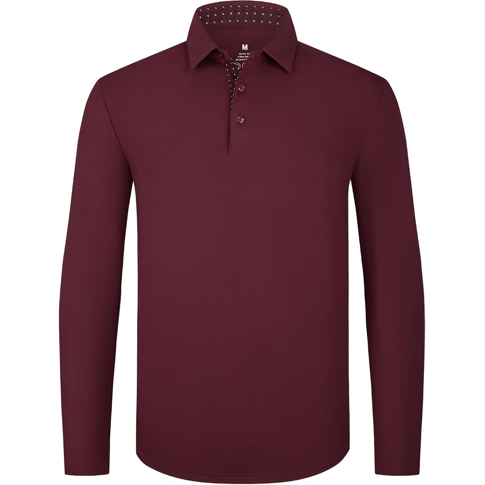 image:imageSAMERM Mens Long Sleeve Polo Shirts Moisture Wicking Golf Shirts SoftMens Polo Wine Red