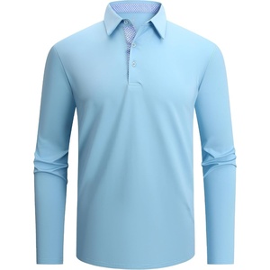 SAMERM Men’s Long Sleeve Polo Shirts Moisture Wicking Golf Shirts Soft(Mens Polo Blue)