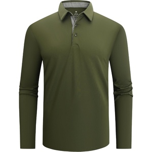 SAMERM Men’s Long Sleeve Polo Shirts Moisture Wicking Golf Shirts Soft(Mens Polo Olive Green)