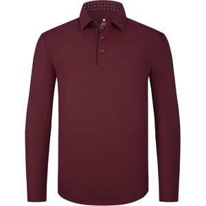 SAMERM Men’s Long Sleeve Polo Shirts Moisture Wicking Golf Shirts Soft(Mens Polo Wine Red)
