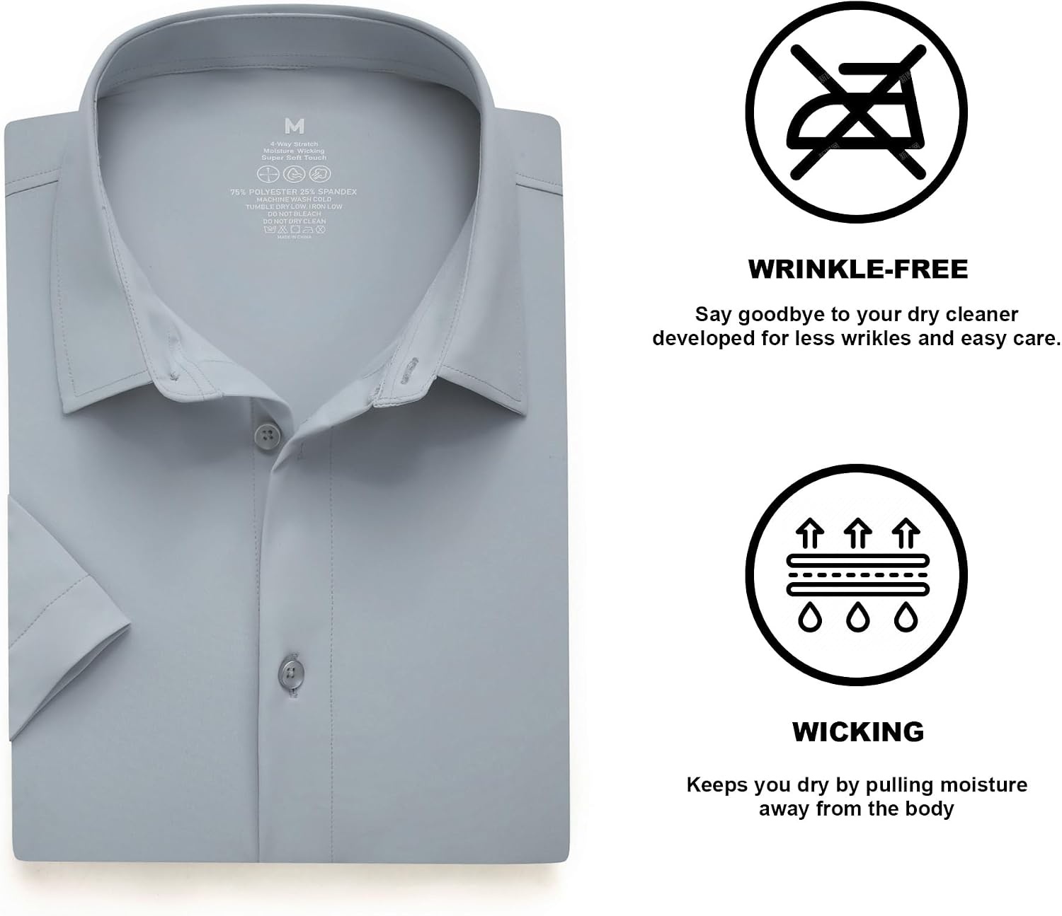 image:imageSAMERM Mens Dress Shirt Stretch Wrinkle Free Casual Button Down ShirtsB5grey