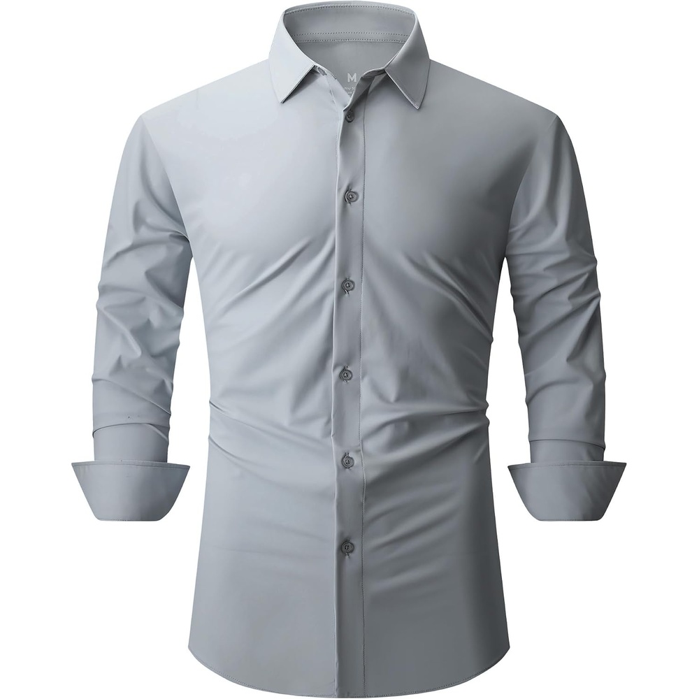 image:imageSAMERM Mens Dress Shirt Stretch Wrinkle Free Casual Button Down ShirtsB5grey