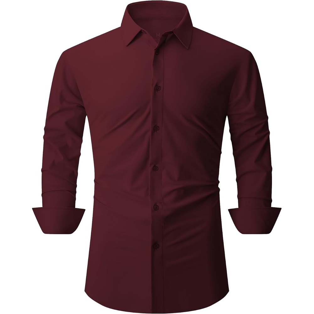 image:imageSAMERM Mens Dress Shirt Stretch Wrinkle Free Casual Button Down ShirtsB6wine