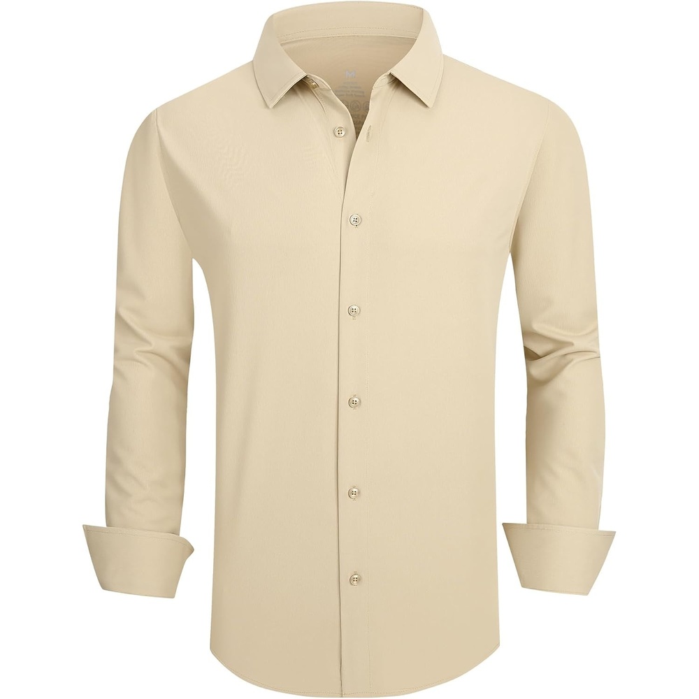 image:imageSAMERM Mens Dress Shirt Stretch Wrinkle Free Casual Button Down ShirtsB8khaki