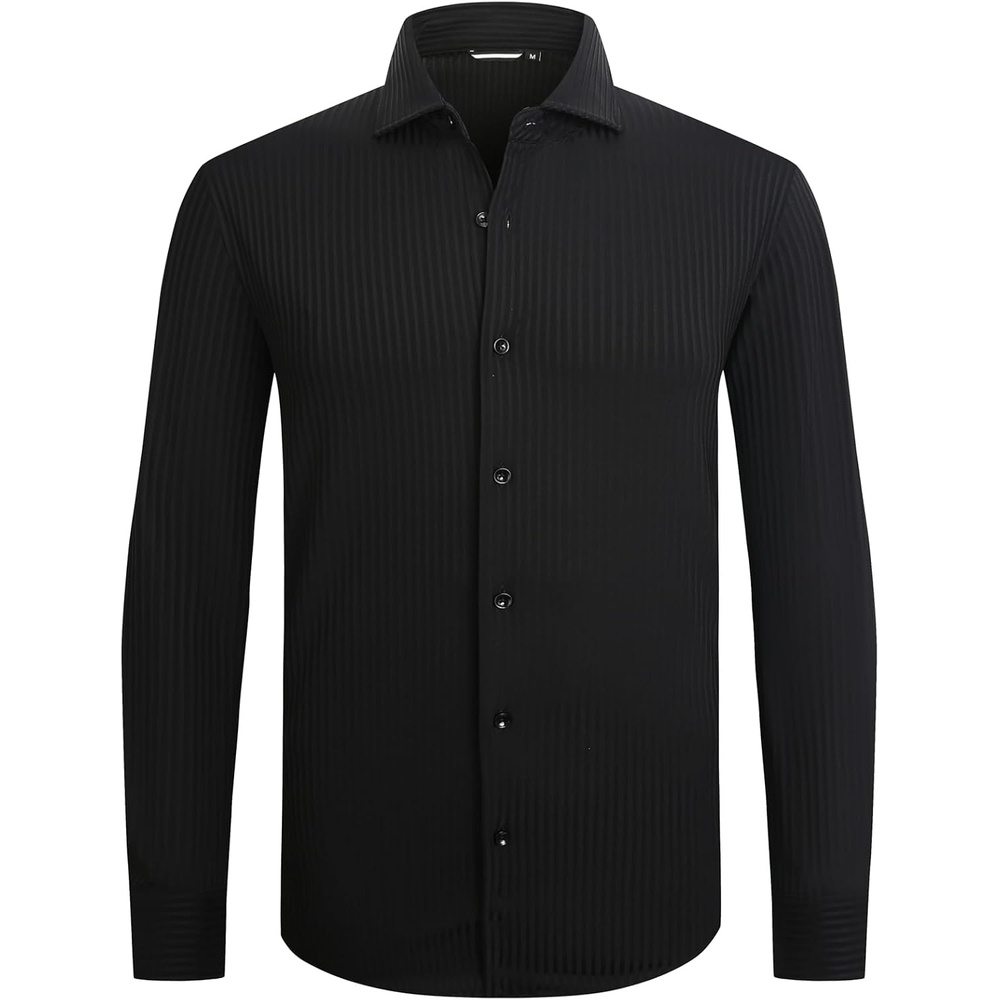 image:imageSAMERM Mens Dress Shirt Stretch Wrinkle Free Casual Button Down ShirtsBlack