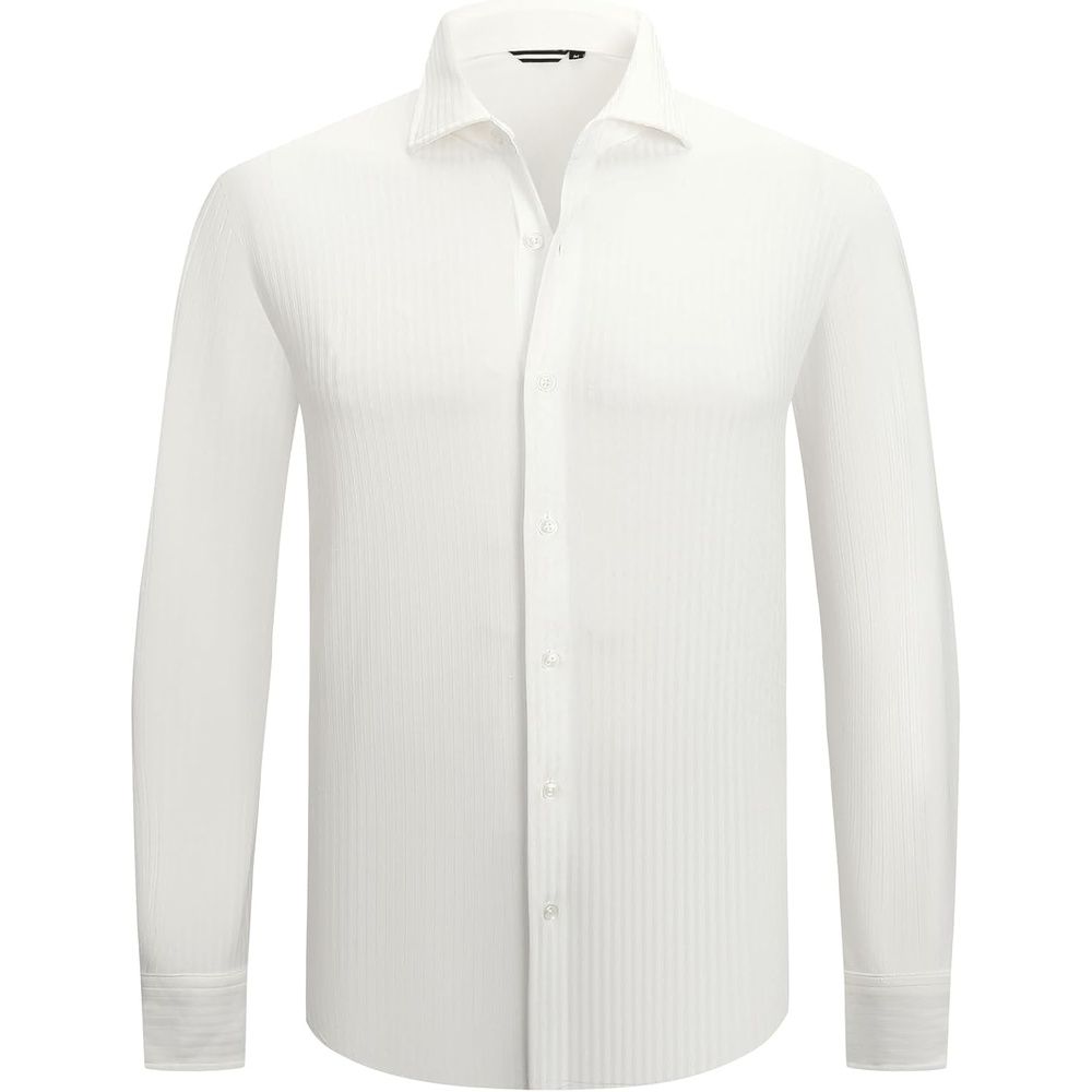 image:imageSAMERM Mens Dress Shirt Stretch Wrinkle Free Casual Button Down ShirtsD1white