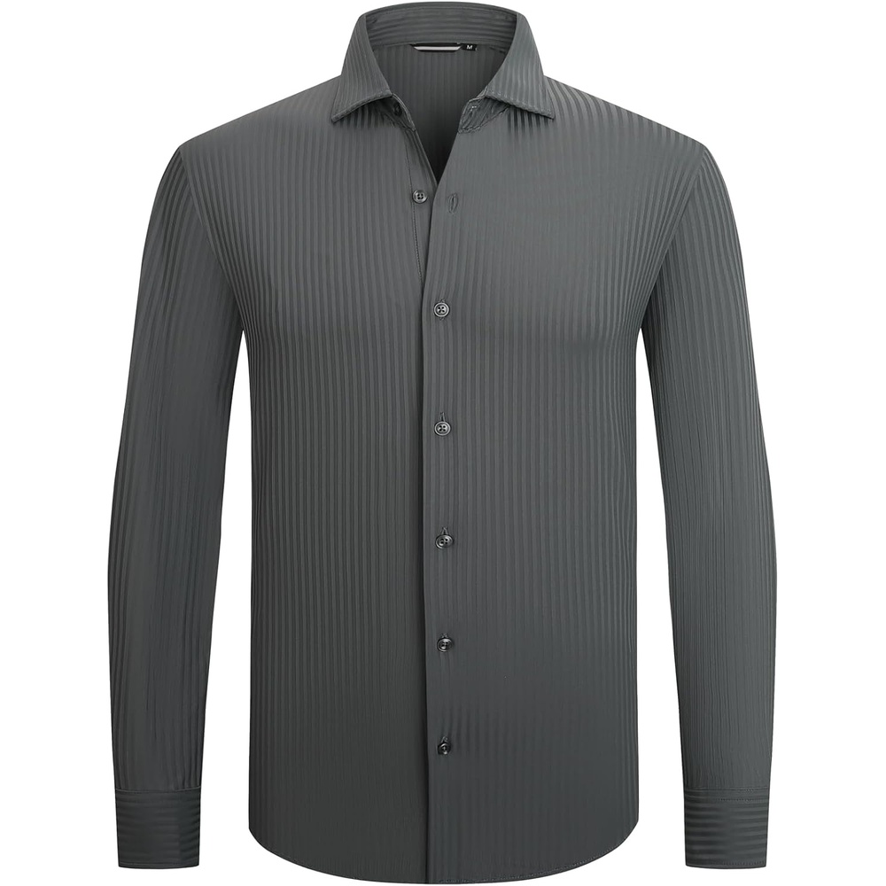 image:imageSAMERM Mens Dress Shirt Stretch Wrinkle Free Casual Button Down ShirtsD4grey