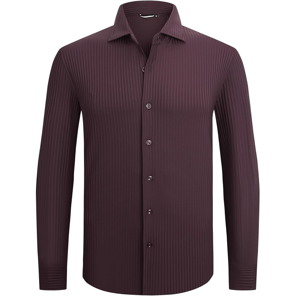 image:imageSAMERM Mens Dress Shirt Stretch Wrinkle Free Casual Button Down ShirtsD5burgundy