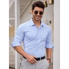 SAMERM Mens Dress Shirt Stretch Wrinkle Free Casual Button Down Shirts(B3-blue)