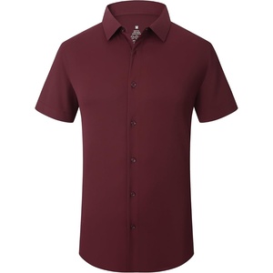 SAMERM Mens Dress Shirt Stretch Wrinkle Free Casual Button Down Shirts(A9-wine)