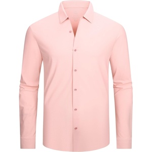 SAMERM Mens Dress Shirt Stretch Wrinkle Free Casual Button Down Shirts(C1-pink)