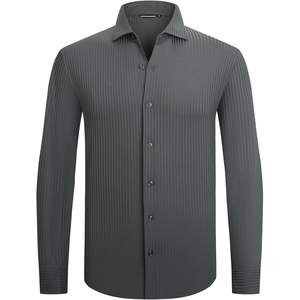 SAMERM Mens Dress Shirt Stretch Wrinkle Free Casual Button Down Shirts(D4-grey)