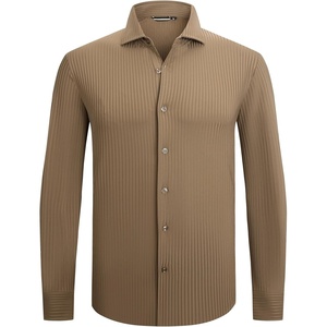 SAMERM Mens Dress Shirt Stretch Wrinkle Free Casual Button Down Shirts(D6-brown)