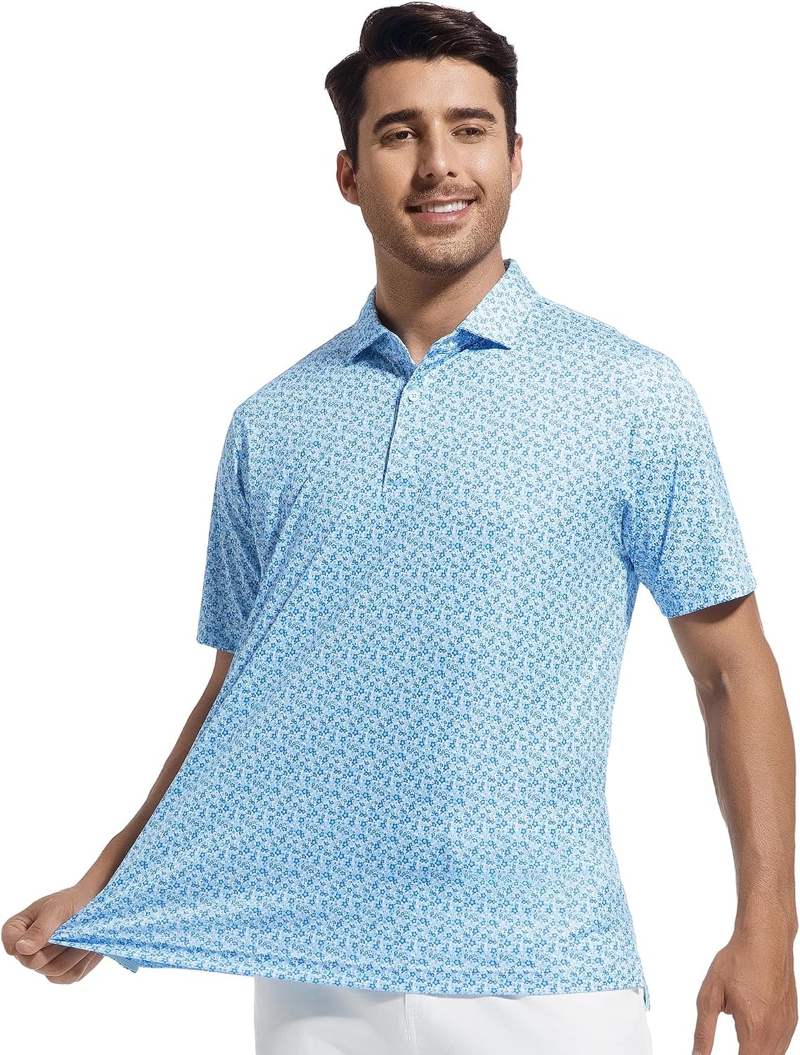image:imageSAMERM Mens Golf Shirts Dry Fit Performance Sport Polo Shirts for MenBlue Flower Golf Shirt