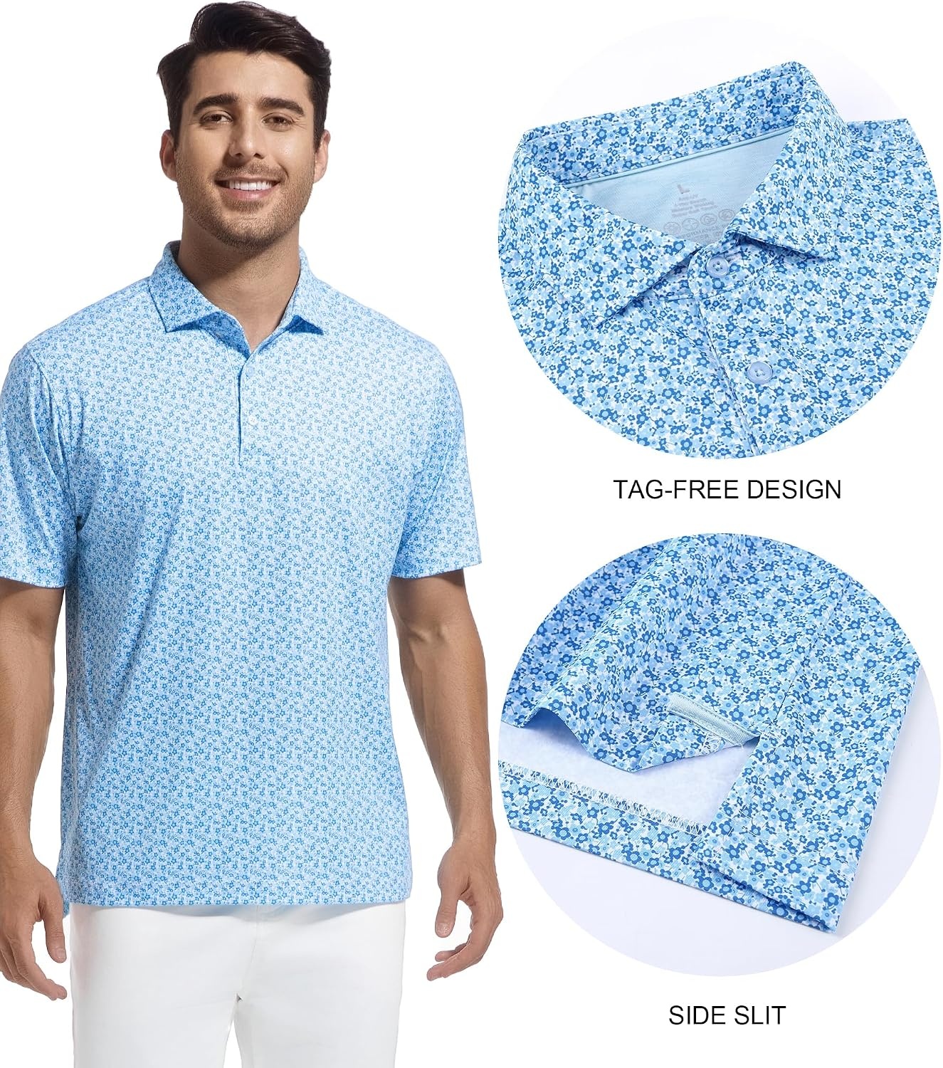 image:imageSAMERM Mens Golf Shirts Dry Fit Performance Sport Polo Shirts for MenBlue Flower Golf Shirt