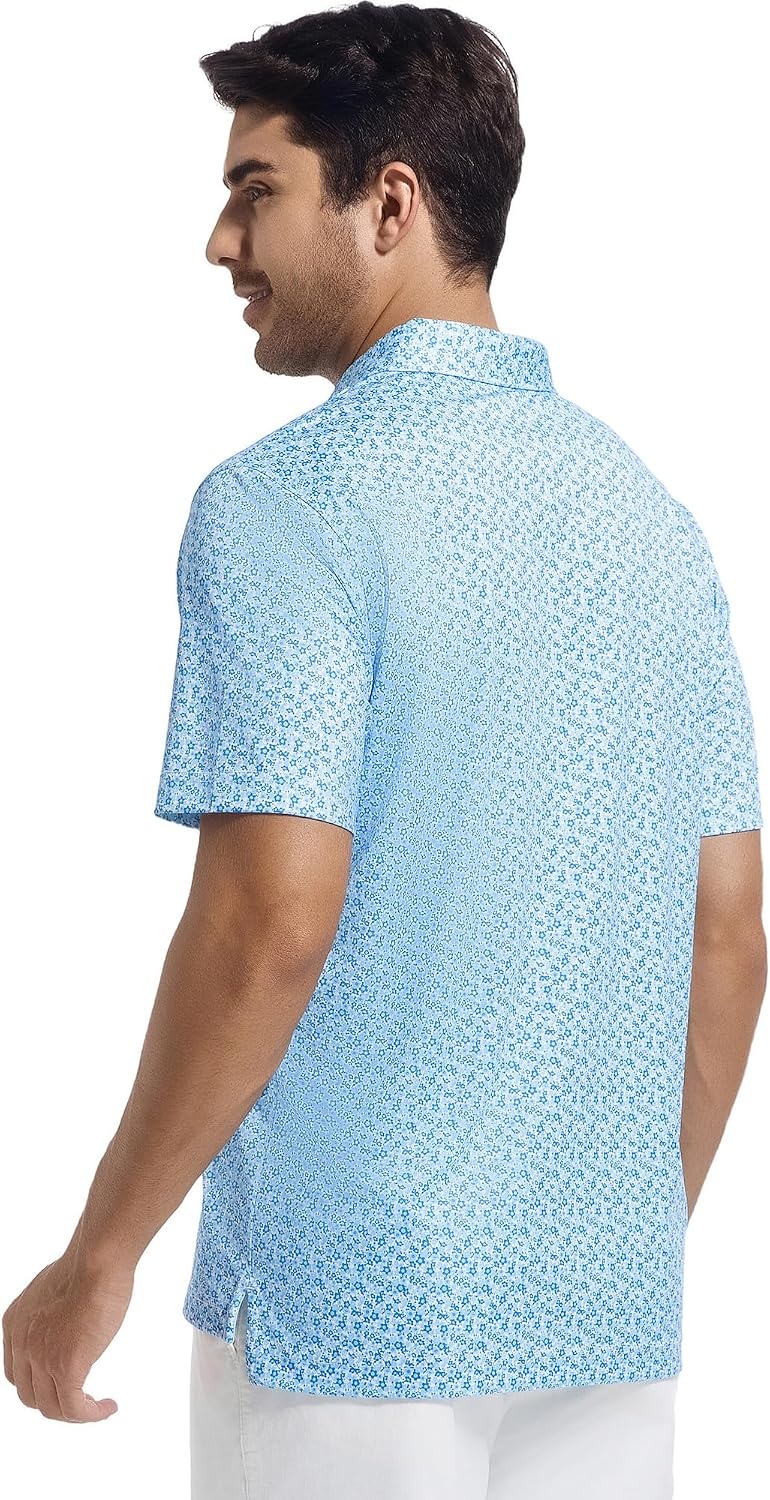 image:imageSAMERM Mens Golf Shirts Dry Fit Performance Sport Polo Shirts for MenBlue Flower Golf Shirt