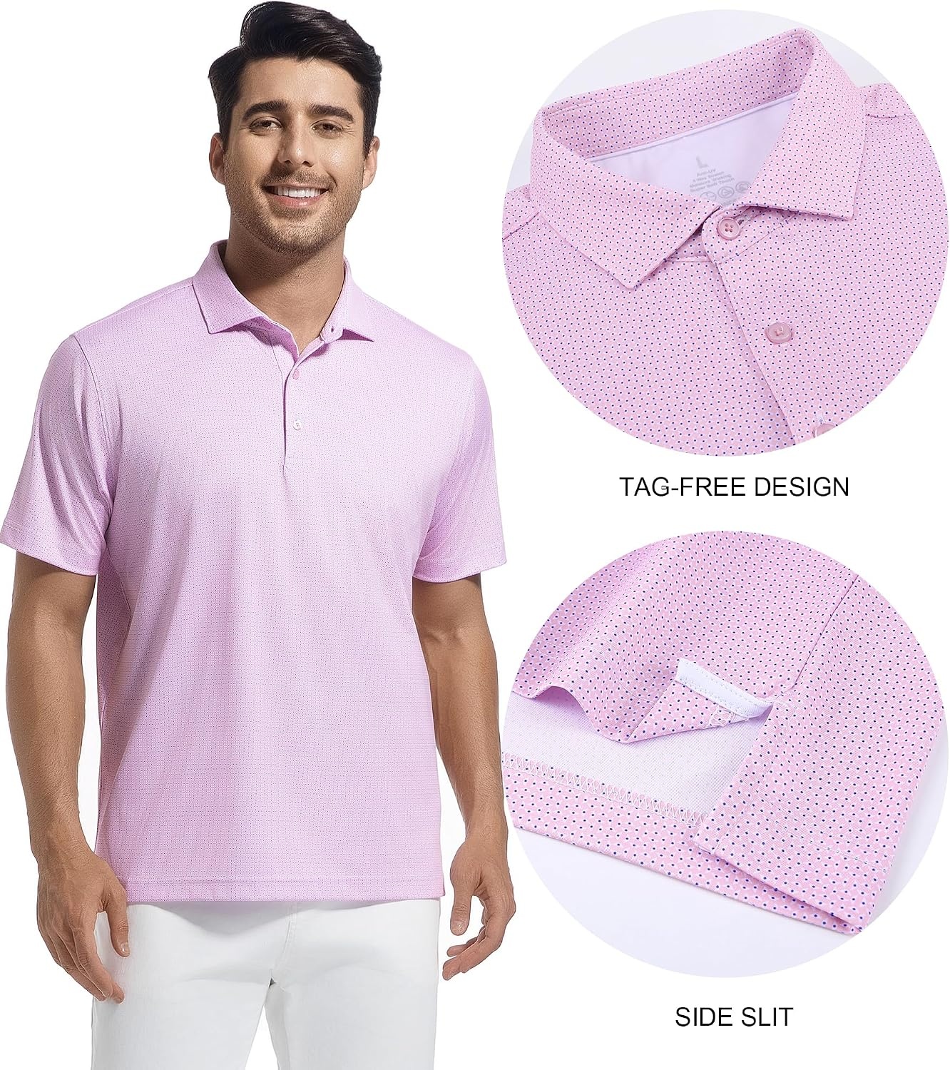 image:imageSAMERM Mens Golf Shirts Dry Fit Performance Sport Polo Shirts for MenPink Dots Golf Shirt