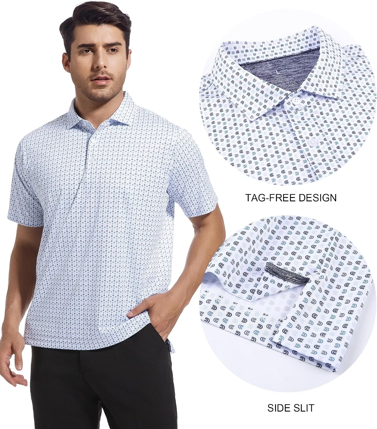 image:imageSAMERM Mens Golf Shirts Dry Fit Performance Sport Polo Shirts for MenWhite U Golf Shirt