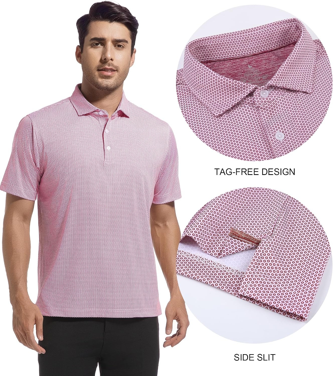 image:imageSAMERM Mens Golf Shirts Dry Fit Performance Sport Polo Shirts for MenWine Diamond Golf Shirt