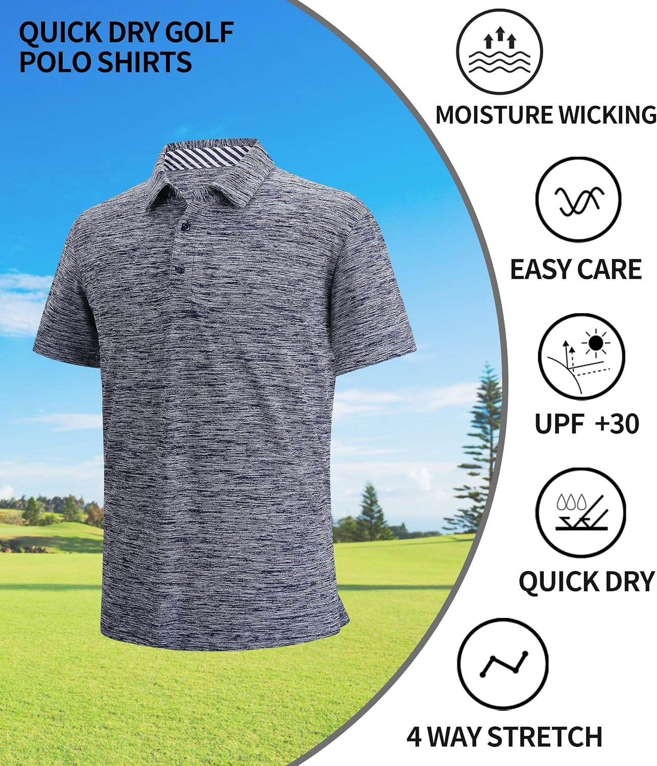 image:imageSAMERM Golf Shirts for Men Super Stretch Jacquard Dry Fit Golf Polo Moisture Wicking Short Sleeve Polo Shirts for MenNavy Golf Polo