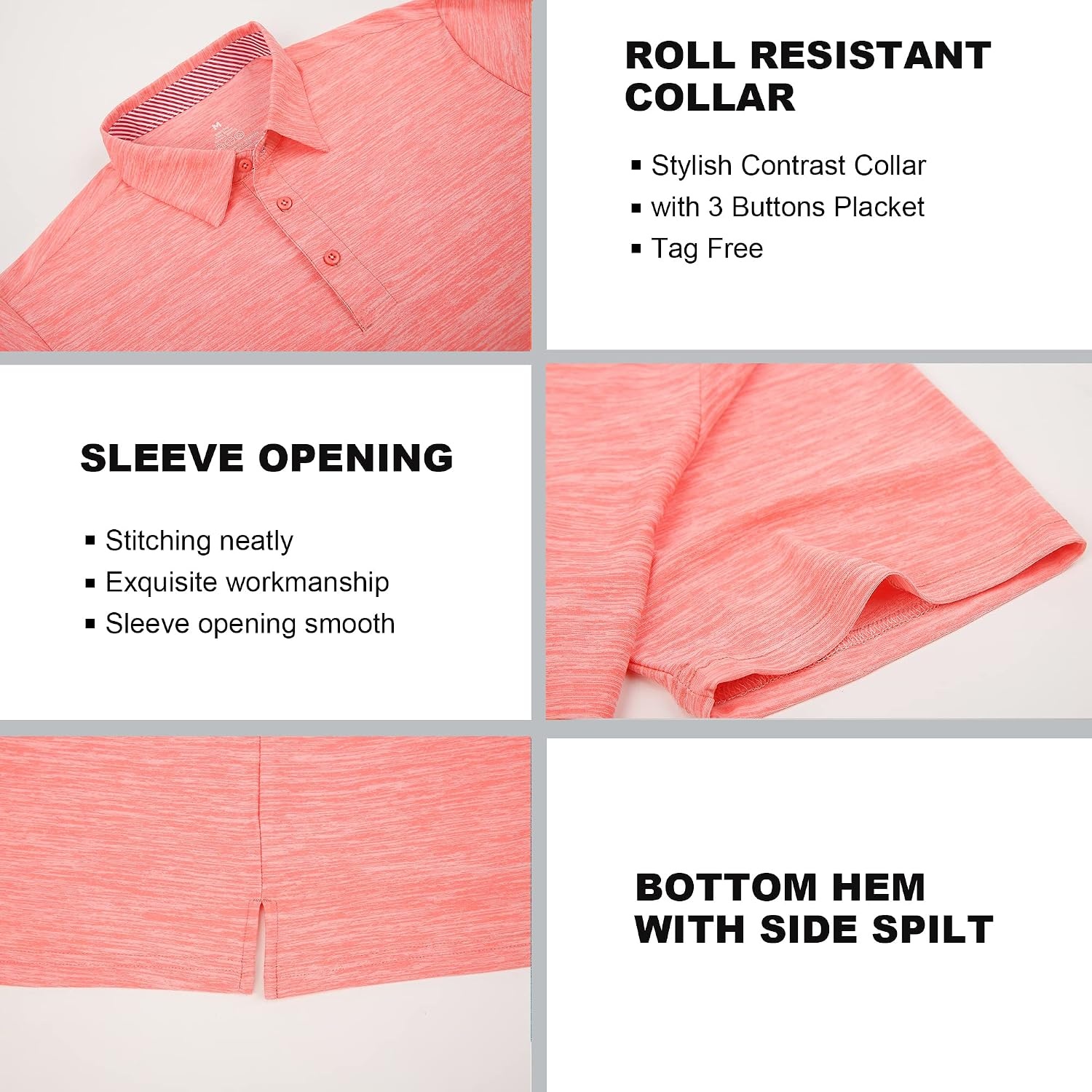 image:imageSAMERM Golf Shirts for Men Super Stretch Jacquard Dry Fit Golf Polo Moisture Wicking Short Sleeve Polo Shirts for MenPink Solid Polo Shirt