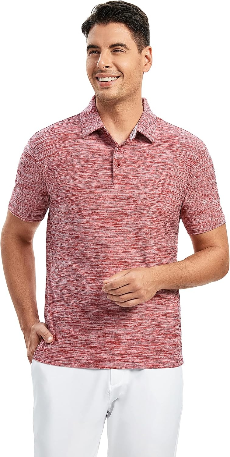 image:imageSAMERM Golf Shirts for Men Super Stretch Jacquard Dry Fit Golf Polo Moisture Wicking Short Sleeve Polo Shirts for MenRed