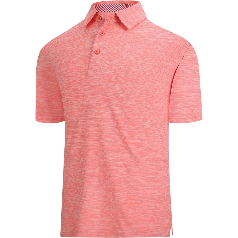image:imageSAMERM Golf Shirts for Men Super Stretch Jacquard Dry Fit Golf Polo Moisture Wicking Short Sleeve Polo Shirts for MenPink Solid Polo Shirt